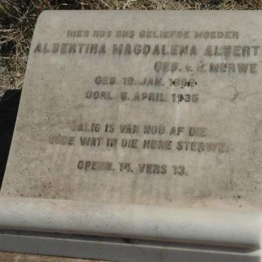 ALBERTS Albertina Magdalena nee V. D. MERWE 1862-1935