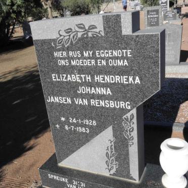 RENSBURG Elizabeth Hendrieka Johanna, Jansen van 1928-1983