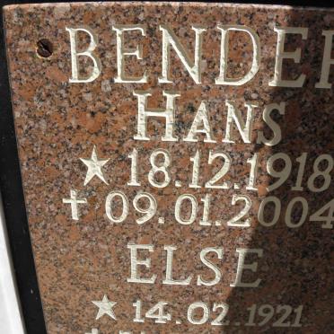BENDER Hans 1918-2004 &amp; Else 1921-2009