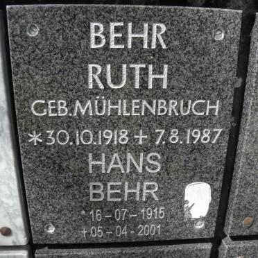 BEHR Hans 1915-2001 &amp; Ruth MUHLENBRUCH 1918-1987