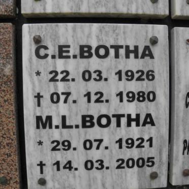 BOTHA M.L. 1921-2005 &amp; C.E. 1926-1980