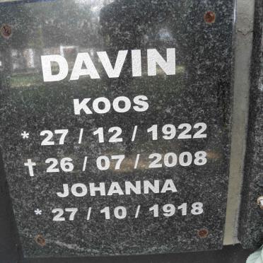 DAVIN Koos 1922-2008 &amp; Johanna 1918-