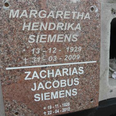 SIEMANS Zacharias Jacobus 1926-2012 &amp; Margaretha Hendrika 1929-2009