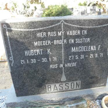 BASSON Hubert K. 1930-1971 &amp; Magdelena F. 1931-1971