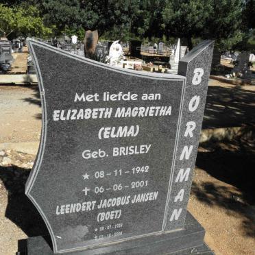 BORNMAN Leendert Jacobus Jansen 1939-2008 &amp; Elizabeth Magrietha BRISLEY 1942-2001
