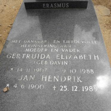 ERASMUS Jan Hendrik 1900-1989 &amp; Gertruida Elizabeth DAVIN 1907-1988