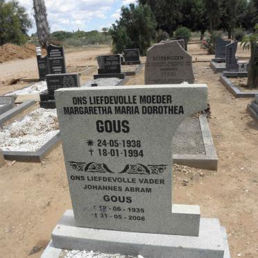 GOUS Johannes Abram 1935-2008 &amp; Margaretha Maria Dorothea 1938-1994