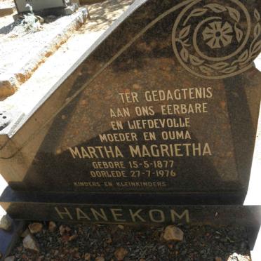 HANEKOM Martha Magrietha 1877-1976