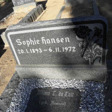 HANSEN Sophie 1893-1972 :: TOIT Wilma C., du nee HANSEN 1915-2008