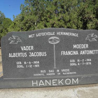 HANEKOM Albertus Jacobus 1904-1971 &amp; Francina Antoinette 1914-1974