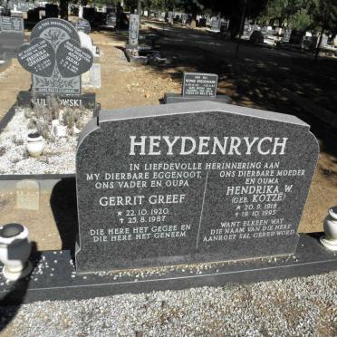 HEYDENREYCH Gerrit Greef 1920-1987 &amp; Hendrika W. KOTZE 1918-1995