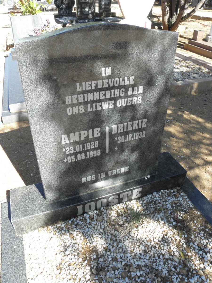 JOOSTE Ampie 1926-1998 &amp; Driekie 1932-