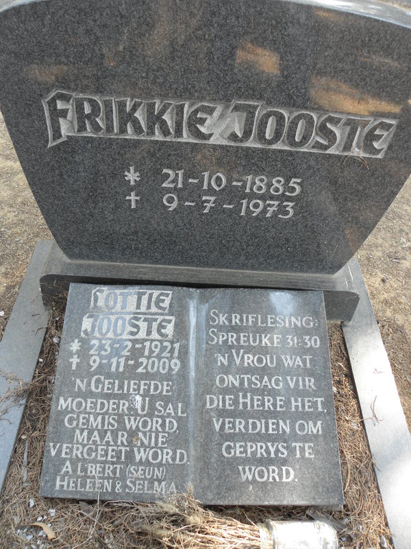 JOOSTE Frikkie 1885-1973 : JOOSTE Lottie 1921-2009