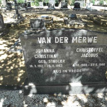 MERWE Christoffel Jacobus, van der 1908-1986 &amp; Johanna Christina STADLER 1912-1963