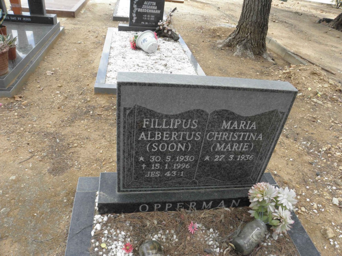 OPPERMAN Fillipus Albertus 1930-1996 &amp; Maria Christina 1936-