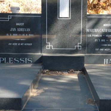 PLESSIS Jan Adriaan, du 1908-1944 &amp; Martha Catharina Jacoba HAMMAN voorheen DU PLESSIS nee PRINSLOO 1913-1973