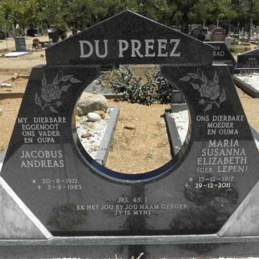 PREEZ Jacobus Andreas, du 1912-1985 &amp; Maria Susanna Elizabeth LEPEN 1917-2011