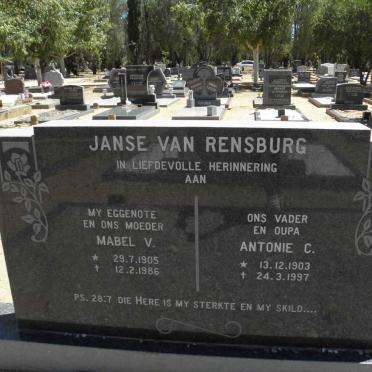 RENSBURG Antonie C., janse van 1903-1997 &amp; Mabel V. 1905-1986
