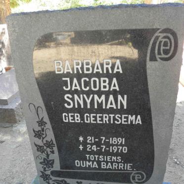 SNYMAN Barbara Jacoba nee GEERTSEMA 1891-1970