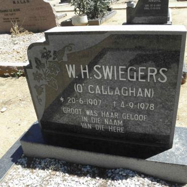 SWIEGERS W.H. nee O' CALLAGHAN 1907-1978
