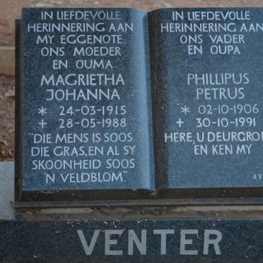 VENTER Phillipus Petrus 1906-1991 &amp; Magrietha Johanna 1915-1988