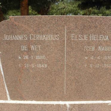 WET Johannes Gerhardus, de 1880-1949 &amp; Elsje Helena NAUDE 1890-1950
