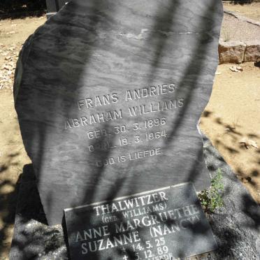 WILLIAMS Frans Andries Abraham 1896-1964 :: THALWITZER Anne Margruethe Suzanne nee WILLIAMS 1929-1989