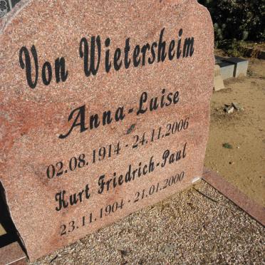 WIETERSHEIM Kurt Friedrich-Paul, von 1904-2000 &amp; Anna-Luise 1914-2006