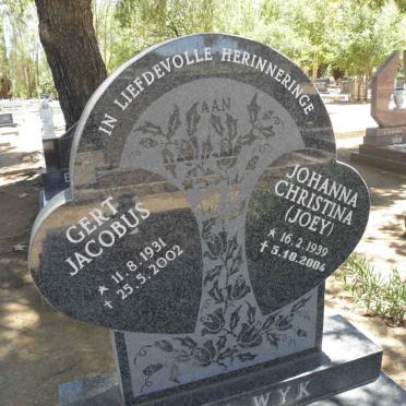WYK Gert Jacobus, van 1931-2002 &amp; Johanna Christina 1939-2004
