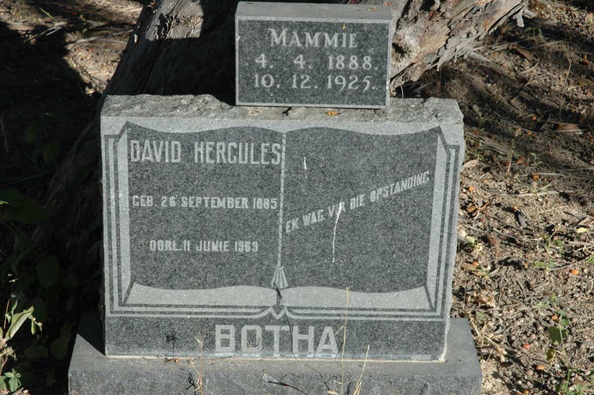 BOTHA David Hercules 1885-1959 &amp; Mammie 1888-1925