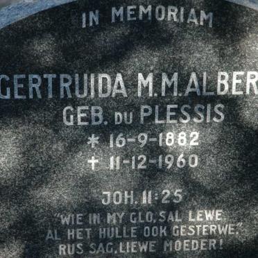 ALBERTS Gertruida M.M. nee DU PLESSIS 1882-1960