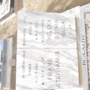 BLAAUW Frans Stephanus 1922-2001 &amp; Helena Sophia Maria 1921-1993
