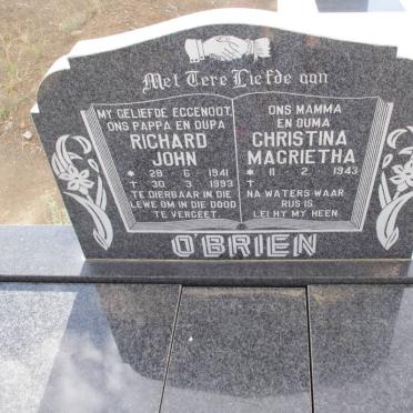 O'BRIEN Richard John 1941-1993 &amp; Christina Magrietha 1943-