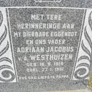 WESTHUIZEN Adriaan Jacobus, v.d. 1914-1961