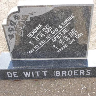WITT Hendrik, de 1927-2007 :: DE WITT Apietjie 1937-1997