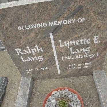LANG Ralph 1939-  &amp; Lynette E. ALDRIDGE 1942-2010