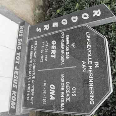 RODGERS Gert 1931-2002 &amp; Ona 1931-