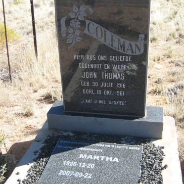 COLEMAN John Thomas 1916-1961 &amp; Martha 1926-2007