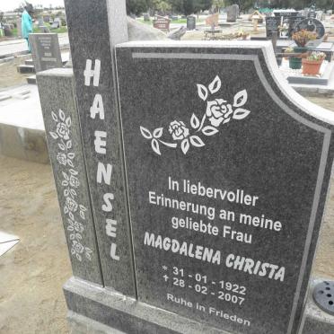 HAENSEL Magdalena Christa 1922-2007