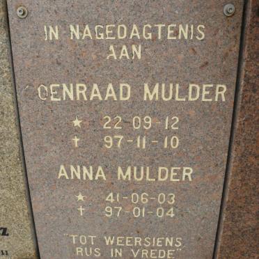 MULDER Coenraad 1922-1997 &amp; Anna 1941-1997