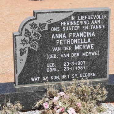 MERWE Anna Francina Petronella, van der nee VAN DER MERWE 1907-1987