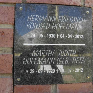 HOFFMANN Hermann Friedrich Konrad 1930-2012 &amp; Martha Judith TIETZ 1929-2012