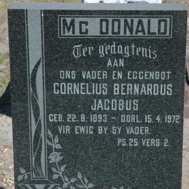 McDONALD Cornelius Bernardus Jacobus 1893-1972