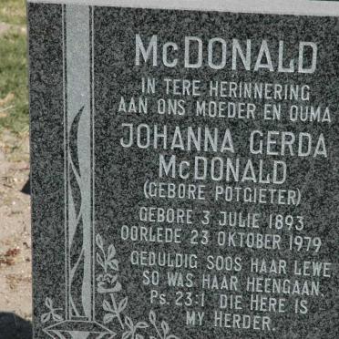 McDONALD Johanna Gerda nee POTGIETER 1893-1979
