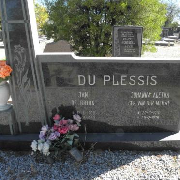 PLESSIS Jan de Bruin, du 1902-1980 &amp; Johanna Aletha VAN DER MERWE 1914-1978