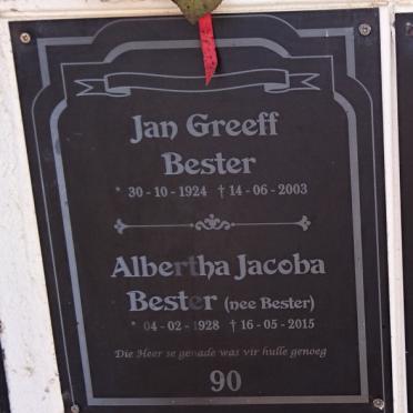 BESTER Jan Greeff 1924-2003 &amp; Albertha Jacoba BESTER 1928-2015