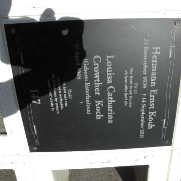 KOCH Hermann Ernst 1939-2011 &amp; Louisa Catharina Crowther ESTERHUIZEN 1945-