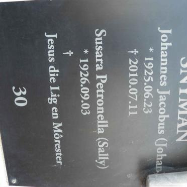 SNYMAN Johannes Jacobus 1925-2010 &amp; Susara Petronella 1926-