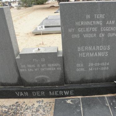 MERWE Bernardus Hermanus, van der 1924-1988