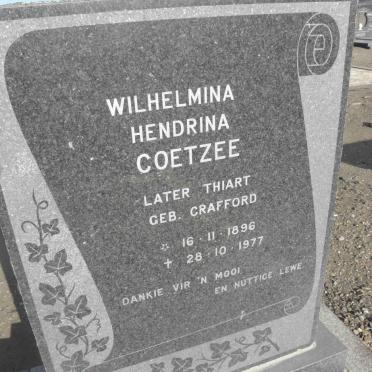 COETZEE Wilhelmina Hendrina nee CRAFFORD later THIART 1896-1977